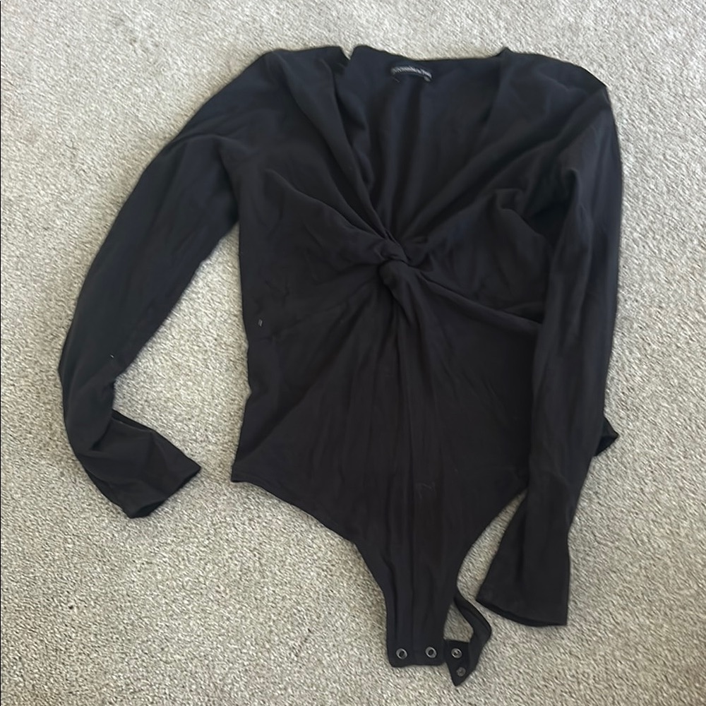 Abercrombie & Fitch Black Fitted Tie Front Bodysuit